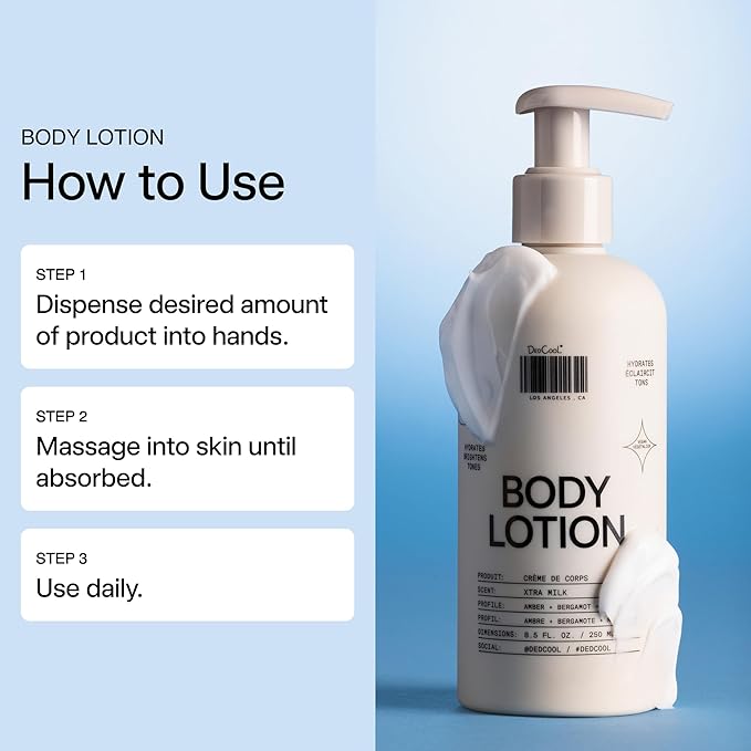 DedCool Body Lotion Xtra Milk – Lightweight, Deeply Hydrating Formula with Ceramides, Snow Mushroom & Meadowfoam Oil, Regular/Full Size