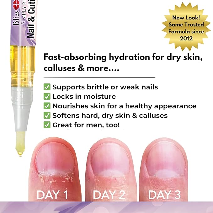 Bliss Kiss | 1 Lavender Vanilla | Nail Oil Cuticle Pen w/Vitamin E & Jojoba⏤Nail Strengthener Nail Growth Serum for Brittle Peeling Breaking Thin Nails