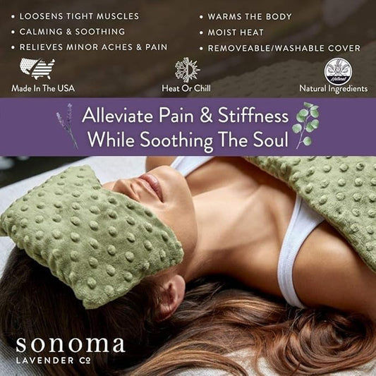 Sonoma Lavender Spa Mask, Heatable/Chillable Aromatherapy Eye Pillow with Lavender Infused Flaxseed Insert, Eye Compress for Stress Relief with Removable and Washable Cover (Lilac Dot)