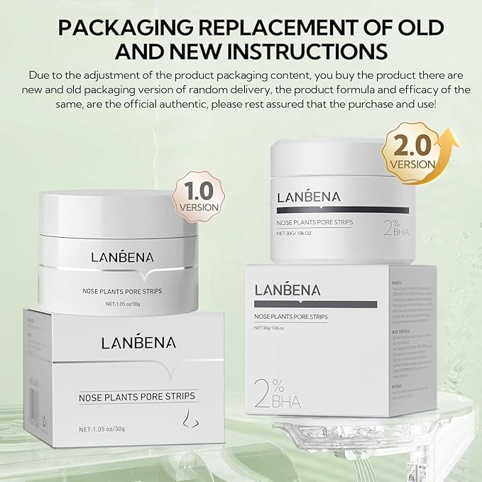 LANBENA Blackhead Remover Strips with 2% Salicylic Acid, Amazonian White Clay, Deep Cleansing Nose Pore Strips, Black Head Remover Strip for Face, 2.0 Upgraded Nose Strips