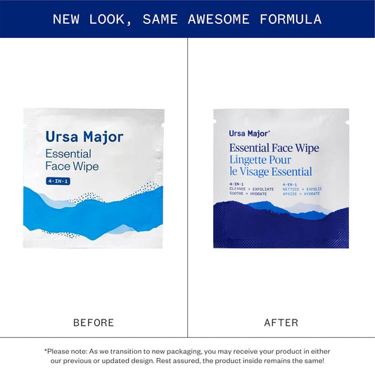 Ursa Major Essential Face Wipes | Natural, Biodegradable, Cruelty-Free | Cleanse, Exfoliate, Soothe and Hydrate | Individually Wrapped | 40 count