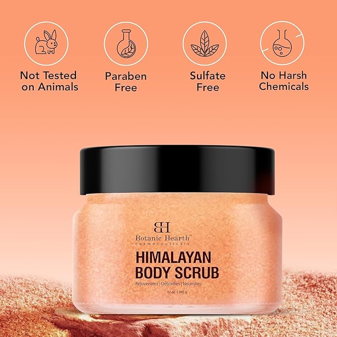 Botanic Hearth Himalayan Salt Body Scrub with Lychee Oil, Exfoliating Body Scrub act as Body Exfoliator & helps with Moisturizing Skin, Acne, Cellulite, Dead Skin Scars, Wrinkles 12 oz