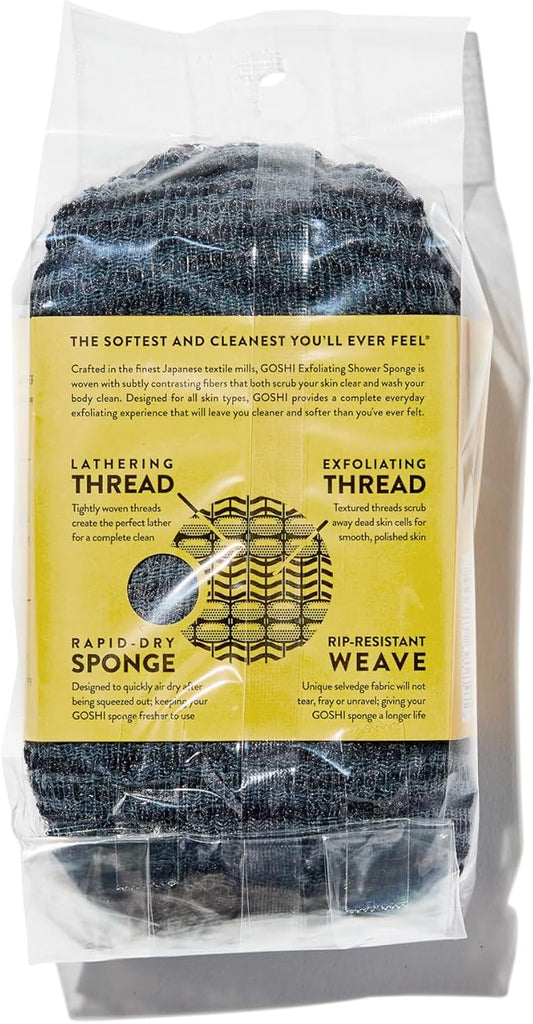 GOSHI Exfoliating Shower Sponge - Rip-Resistant, Rapid-Drying Exfoliating Bath Sponge for All Skin Types - Grey - Made in Japan