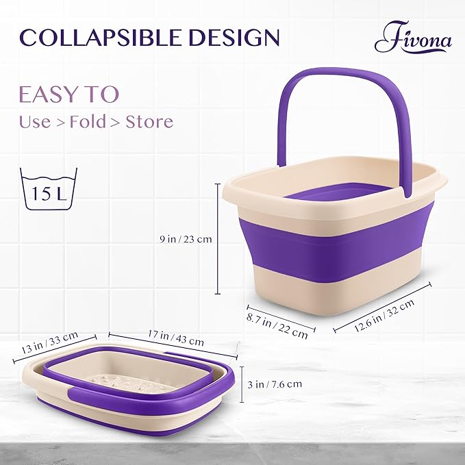 Fivona Foot Care Kit 3 in 1 - Foot Soak Blend with Epsom Salt, Lavender and Essential Oils - Collapsible Foot Soak Basin - Dual Action Foot File