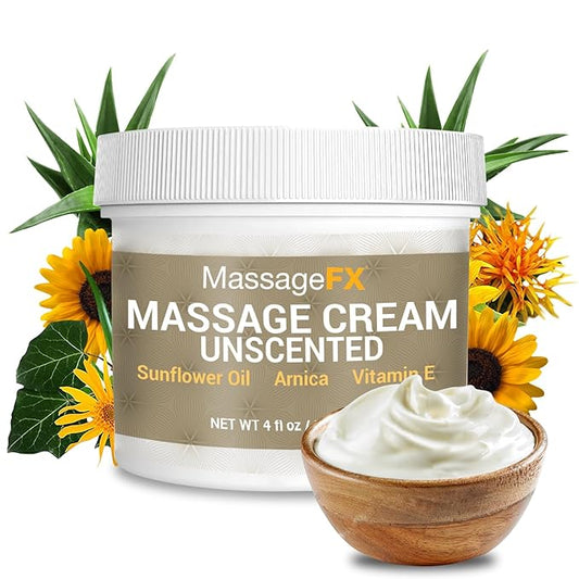 MASSAGE FX Unscented Massage Cream, 4 oz - Massage Creams for Massage Therapy - Infused with Arnica, Sunflower, & Vitamin E