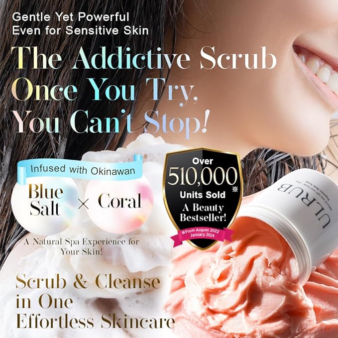 ULRUB Body Scrub 460g Perfumed Scrub Dark Spots Intimate Areas Knees Arms Dead Skin Cells Elbows Heels CICA Extract Placenta Vitamin C Body Smoother Gift CHURACOS Japan For Women ULRUB ulrub