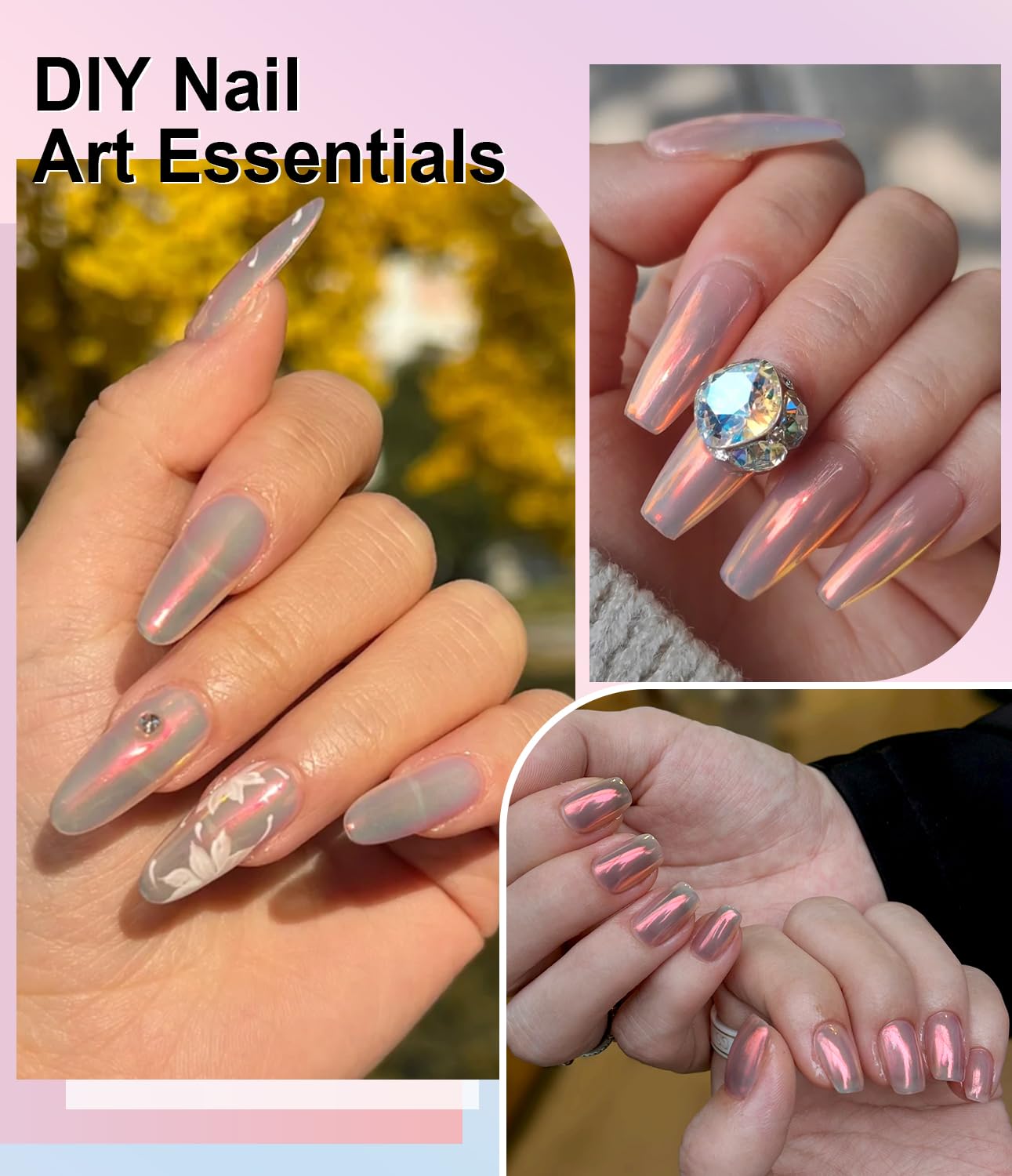 Upgrade Orange Chrome Nail Powde: 1Pcs Glazed Magic Mermaid White Chrome Nail powder,Aurora Metallic Effect Pearl Chrome Nail Powder Pigment for Design Home Nail Art Decoration DIY