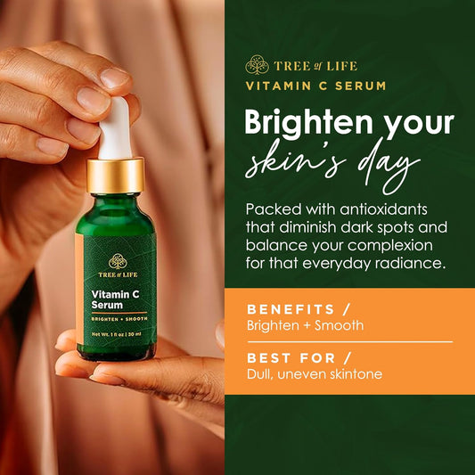 Tree of Life Beauty Vitamin C Skin Care Set, Skin Brightening Face Oil for Dark and Age Spot, Facial Serums for Dry and Sensitive Skin with Hyaluronic Acid & Vitamin E Soft Skin, 1 Fl Oz (Pack of 2)