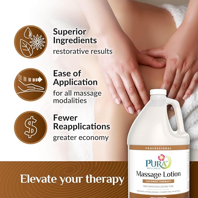 Coconut Therapy Massage Lotion, {Physical Therapy Coconut Lotion, Professional Deep Tissue Therapy, Pura Wellness Vitamin Therapy Lotion, Unscented Lotion for Physical Therapy Recovery, 128oz