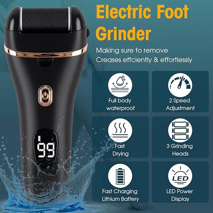 Electric Foot Scrubber, 17-in-1 Pedicure Kit, Callus Remover for Feet Electric Foot File for Dry Dead Skin, 3 Rollers, Battery Display, Black