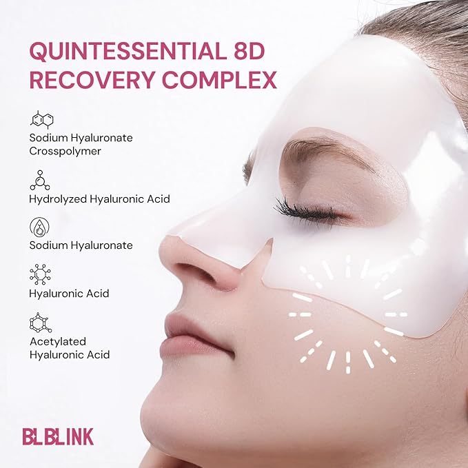 Hydrogel Collagen Face Mask 34g x5 Sheets– 8D Hyaluronic Acid + SYNE-AKE Peptide, Anti-Aging Jelly Sheet for Deep Hydration, Pore Tightening, Sensitive Skin Safe, 1 Mask = 1 Ampoule