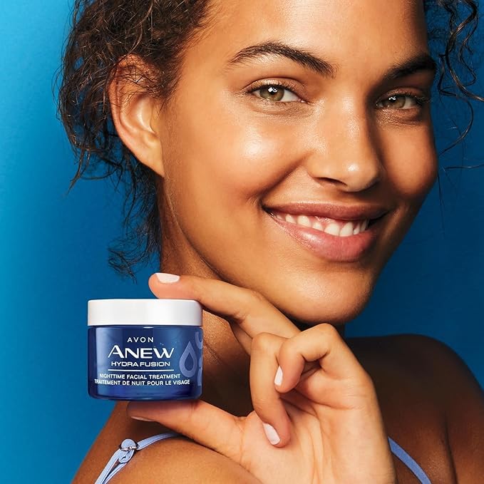 AVON Anew Hydra Fusion Nighttime Facial Treatment 1.7 oz – Hydrating Night Cream with Hyaluronic Acid, Raspberry Antioxidant & Shea Butter Beads – Deep Moisture & Environmental Defense – Rose Scent