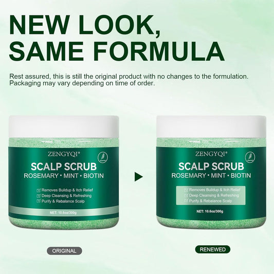 Scalp Scrub, Rosemary & Mint Oil & Biotin Scalp Exfoliator Scrub Shampoo with Silicone Cleansing Massager, Hair Treatment for Itchy Scalp, Dandruff & Buildup Removal & Thick and Strong Hair Growth