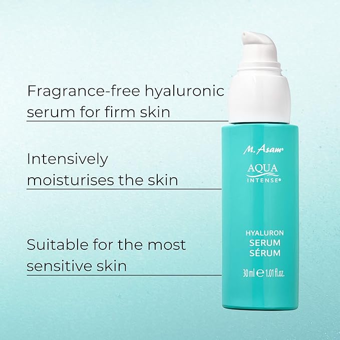 M. Asam AQUA INTENSE Hyaluronic Acid Serum (1.69 Fl Oz) - Moisturizing Face Serum for Women, Fragrance-Free Skin Care, Facial Moisturizer Perfect for Sensitive Skin.