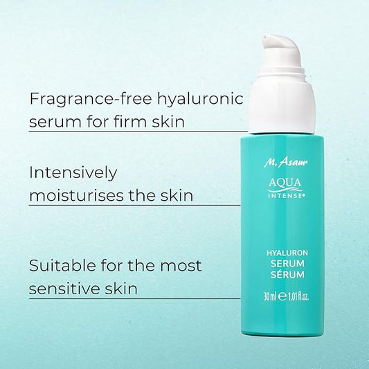 M. Asam AQUA INTENSE Hyaluronic Acid Serum (1.69 Fl Oz) - Moisturizing Face Serum for Women, Fragrance-Free Skin Care, Facial Moisturizer Perfect for Sensitive Skin.
