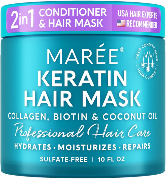 MAREE Deep Conditioning Hair Mask for Damaged Hair Treatment - Keratin Hair Care for Hydrating Growth Repair Moisturizing - Dry Curly Color Treated Frizzy - Tratamiento Mascarilla Para el Cabello Seco