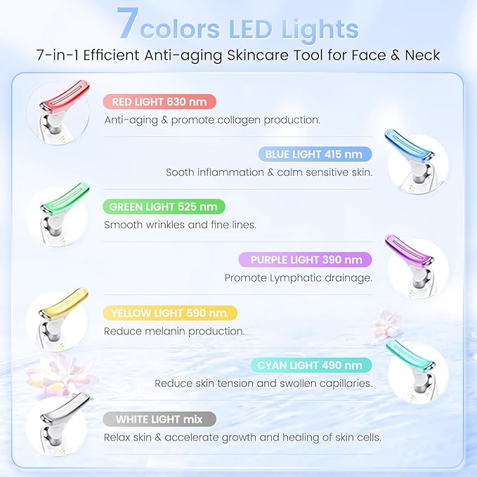 SEELE 2025 Upgrade Neck and Face Massager, 7-Color Light and Thermal Care, Enhances Skin Radiance and Relaxation, Ideal for Home and Travel Use