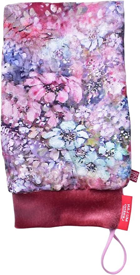 Mu LAN Legend Handmade Embossed Silk Exfoliation Mitt Polish Scrub (Pink Blue Cherry Flower)