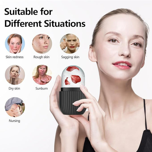 Ice Roller for Face and Eye, Silicone Ice Facial Roller Ice Holder, Face Ice Mold Skin Care, Face Icers Reusable Ice Cube Roller for Shrink Pores Anti Wrinkle Reduce Puffiness, Black