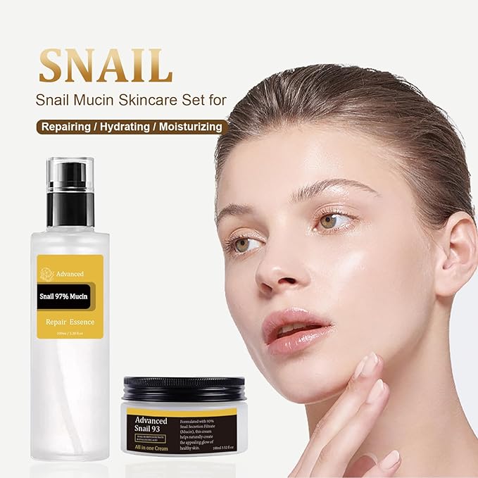 Snail Mucin Power Essence Set - Serum, Moisturizer & Eye Patch, Korean Skin Care for Hydrating, Dark Circles