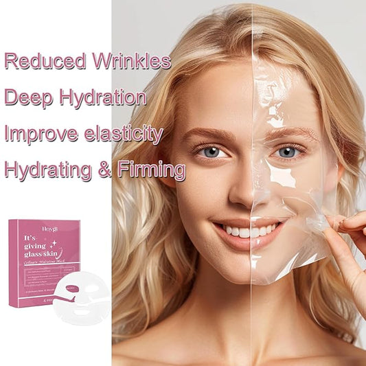 4Pack Hydrating Collagen Face Mask for Korean Glass Skin – Firming and Wrinkle Reduction Sheet Mask for Youthful, Firming, Bio-Collagen Facial Mask for All Skin Types