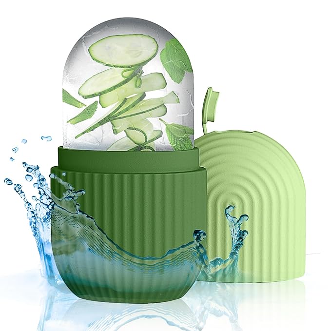 Ice Roller for Face and Eye，Ice Cube Roller Massager for Skin Women Care Tools, Naturally Conditioning De-Puff Eye Bags, Reduce Migraine Pain， Reusable Massage Silicone Ice Mold （Green）