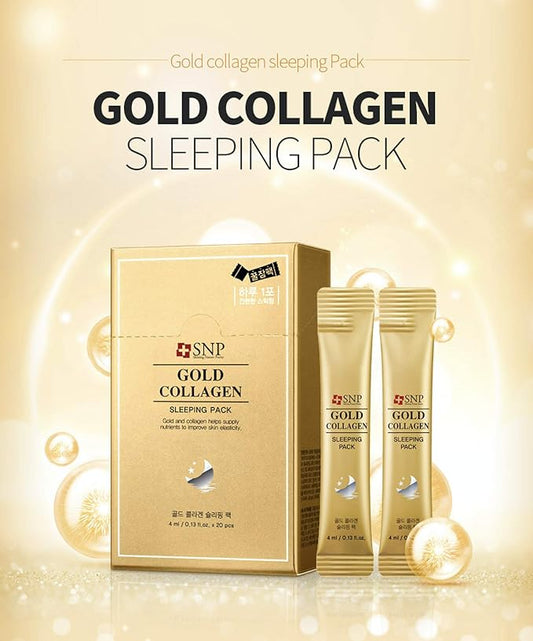 [K Beauty Snp] Overnight 24K Gold Night Cream with Collagen | Travel Size Individual Packaging | Hydrating and Nourishing for All Skin Types | Korean Face Skincare | Self Care Facial Skin | 20 Pack
