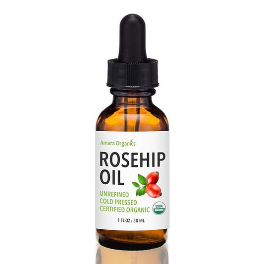 Rosehip Oil for Face - Unrefined & Cold Pressed Essential Oil from the Seed - Nourishing for Skin & Hair - USDA Certified Organic & 100% Pure - 1 Oz