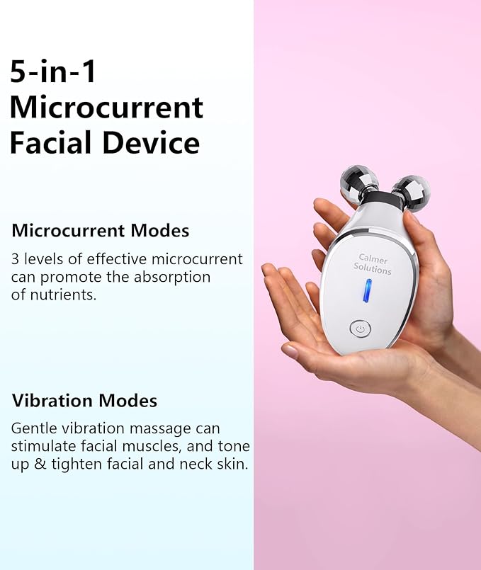 Micro-Current-Facial-Device, Face Roller Skin Care Tool, Face Massager Glossy White