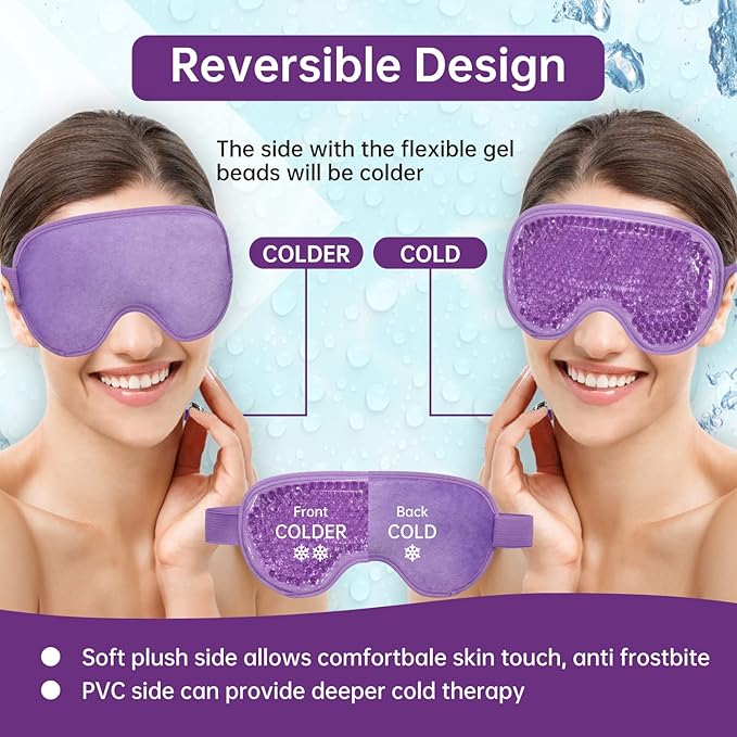 2 PCS Ice Eye Mask Reusable Hot Cold Therapy Gel Bead Eye Mask for Puffiness/Dark Circles/Eye Bags/Dry Eyes/Headaches/Migraines/Stress Relief,Cooling Eye Mask,Ice Pack for Eyes (Purple)