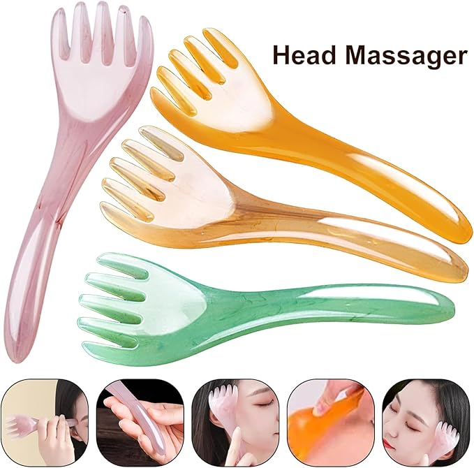 3PCS Head Massager Comb, Scalp Back Muscle Relaxation Gua Sha Massage Tool, Head Scracher SPA Yellow, Manual Scalp Massagers