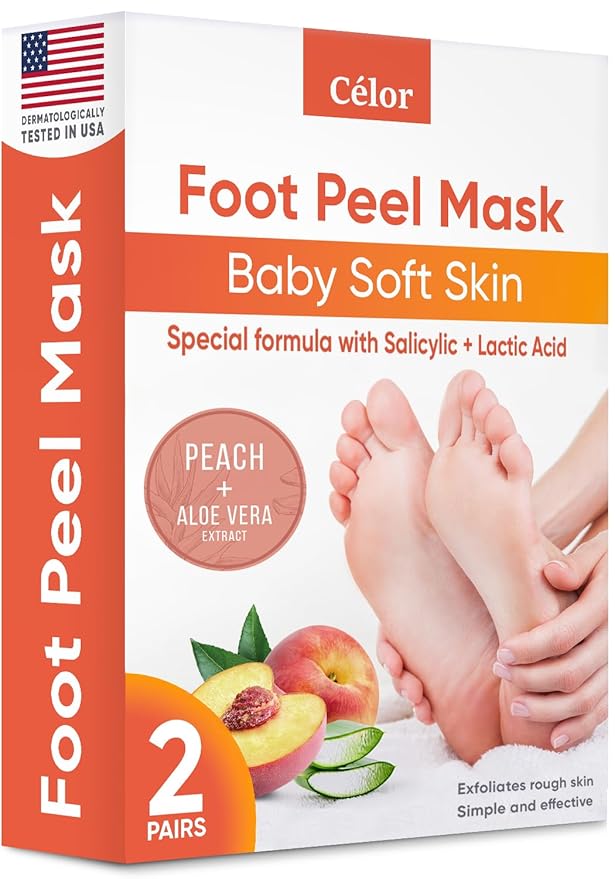 Foot Peel Mask - Foot Mask for Baby Soft Skin - Remove Dead Skin, Dry, Cracked Feet & Callus, Foot Spa, Made with Aloe Vera Extract for Women and Men (2 Pairs Peach)