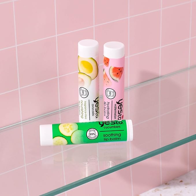 Yes To Watermelon & Cucumber & Avocado Lip Balm Variety Pack, Hydrating Non-Sticky Salves That Replenish Dry Cracked Lips & Lock In Moisture, With Antioxidants, Natural & Cruelty Free, 0.15 Oz, 3-Pack