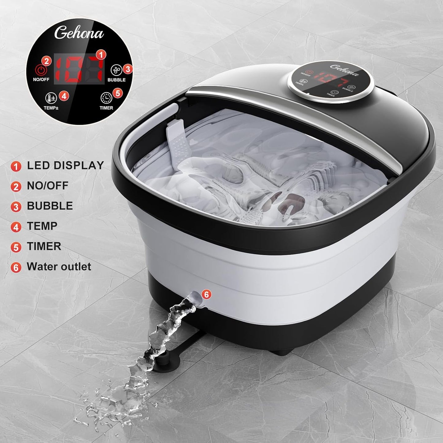 Collapsible Foot Spa Bath with Heat,Foot Massager with Two Side Supports,Leakage Protector,Temperature Control,Bubbles,Red Light,Timer,Feet Spa Tub,Feet Soaker,Gifts (Black)