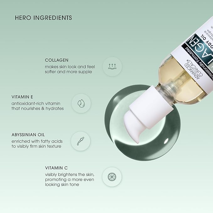 Advanced Clinicals Collagen Peptides Firming Body Lotion Face Cream + Collagen Body Oil Moisturizer 2PC Skin Care Set For Women & Men | Skin Tightening Dry Skin Moisturizing Cream & Massage Oil, 2PC