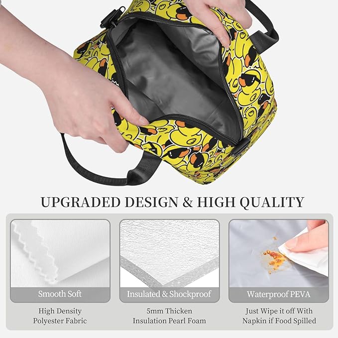 bassyil Duck Insulated Lunch Bag Reusable Lunch Box With Adjustable Shoulder Strap Cooler Tote Bag For Men Women
