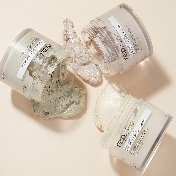 [K-Beauty] RE:P Fresh Vitality Herb Mask | Vegan Revitalizing Clay Mask Gentle Wash Off Exfoliating Face Mask w/Real Rose & Jasmine Flower 4.58 fl oz
