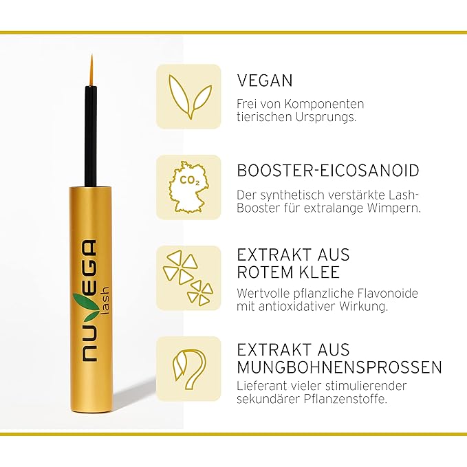 Nuvega Lash Super V - Vegan Eyelash Serum & Eyebrow Serum for Long Eyelashes in just 4-6 Weeks I Lash Serum I Eyelash Growth Serum I Made in Germany I 3ml