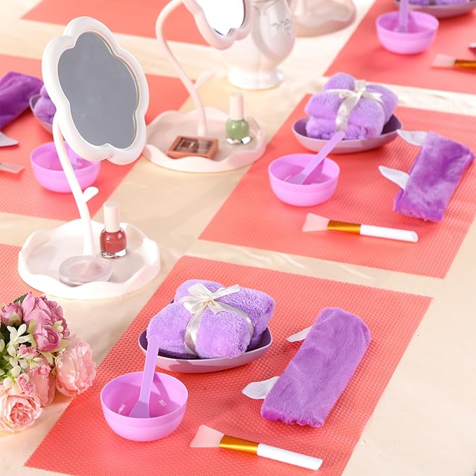 48 Pcs Spa Party Supplies for Women Face Mask Mixing Bowl Spa Towel Heart Bowl Stick Spatulas for Sleepover Party(Purple)