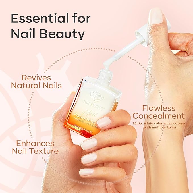 modelones Nail Strengthener, Milky White Nail Natural Concealer Foundation Polish Air Dry Nail Growth Polish for Damaged Nails Imperfection Masking Gifts for Women 15ml