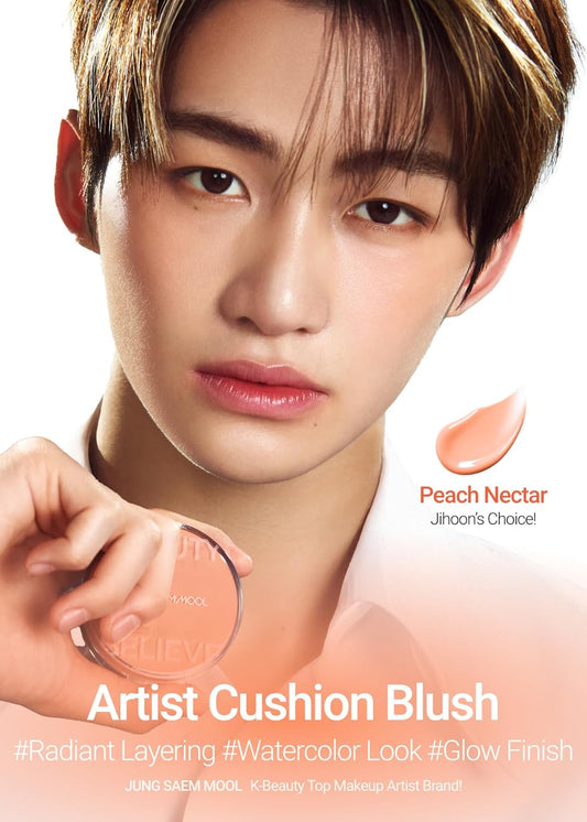 JUNGSAEMMOOL Artist Cushion Blush (Peach Nectar) | Easy to Blend, Lightweight, Hydrating Korean Makeup Cushion Blush for Dewy & Glowing Cheeks