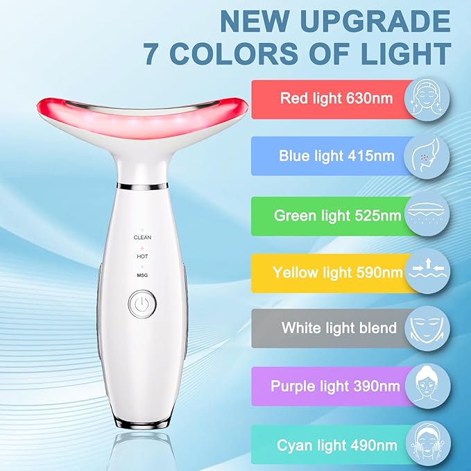 Facial and Neck Beauty Massager,7 Color Face and Neck Beauty Device with 3 Massage Modes,at Home Face Culpting Tool for Skin Care(White)