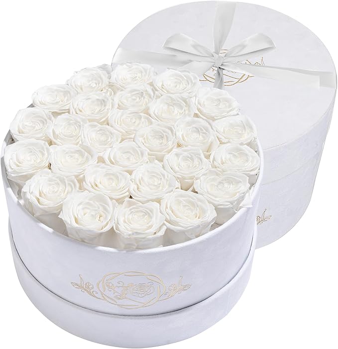 27 Flowers in a Luxury Suede Box, Birthday Gifts for Women, Preserved Flowers, Mothers Day Roses Gift for Mom, White