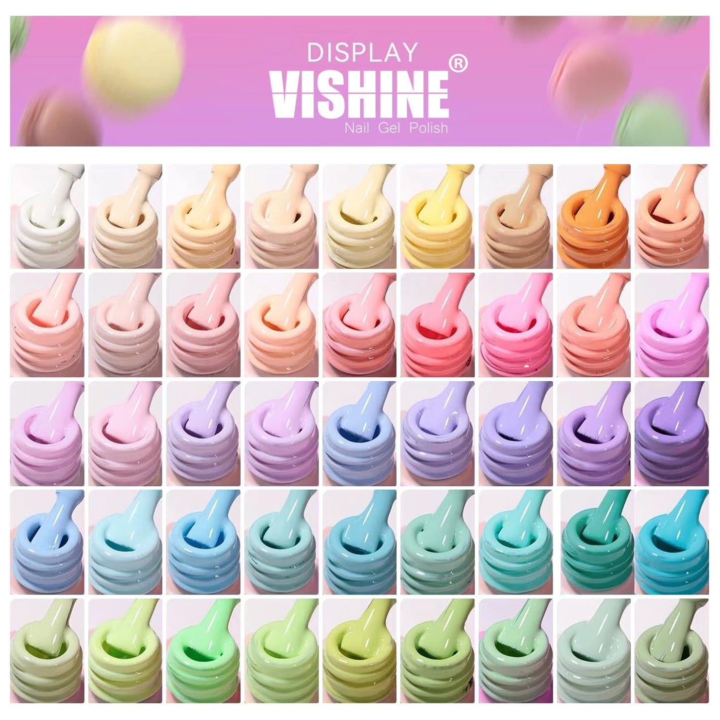 Vishine 48 PCS Pastel Gel Nail Polish Kit with UV Light Base and Matte Glossy Top Coat Nail Gel Polish Soak off Manicure Accessory Tools Suitable for All Seasons