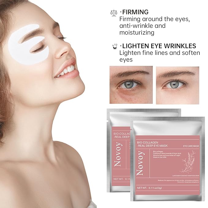 Novoy 7 Pairs Bio-Collagen Real Deep Eye Patches - 6-in-1 Retinol Overnight Eye Patches for Dark Circles, Puffiness & Wrinkles | 2% Caffeine+Hyaluronic+Niacinamide, Korean Popular Eye Mask - Lavender