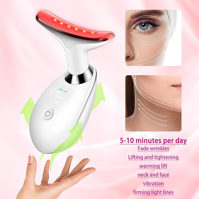 Face and Neck Massager Tool, 7-in-1 Color Red-Light-Therapy Wand for Skin Care, White