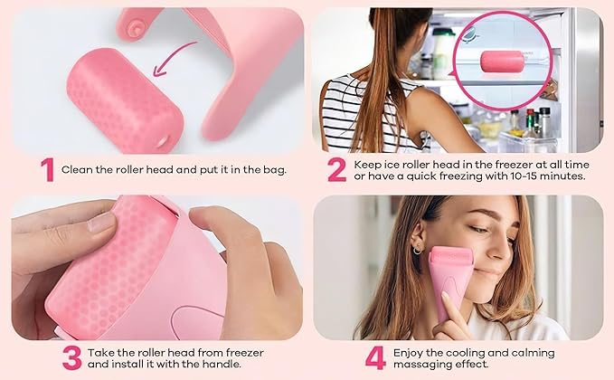 Ice Roller for Face, Contour Cube Ice Roller Cold Roller for Wrinkles and Lifting,Face & Eye Puffiness Relief Women Skin Care Ice Mold(Pink)