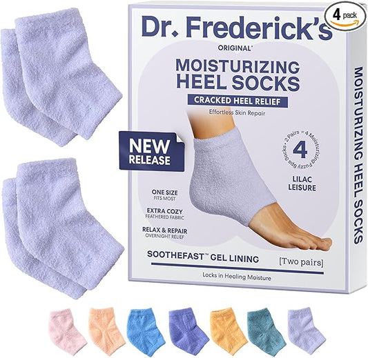Dr. Frederick's Original Moisturizing Fuzzy Heel Socks - 2 Pairs - Cozy Gel-Lined Sleep Socks for Women & Men - Soothes Dry, Cracked Feet - Heel Repair - Lilac Leisure