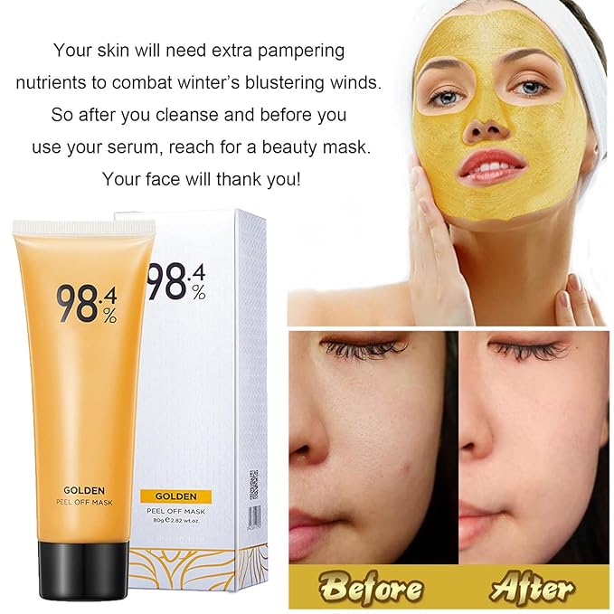 Gold Foil Peel-Off Mask, Peel-Off Anti-Wrinkle Face Mask, 98.4% Gold Face Mask, Remove Blackhead and Deeply Cleans Moisturizing Mask, Golden Peel Off Mask Cleans Pores (1 PCS)