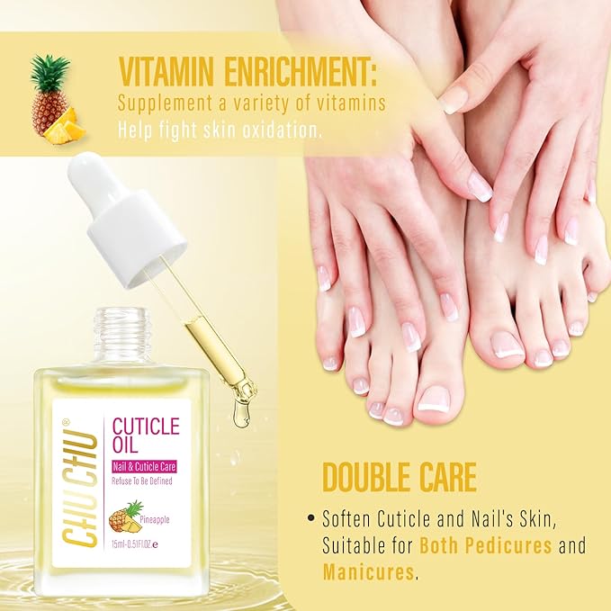 CHUCHU Organic Cuticle Oil for Nails: Pineapple Jojoba Nail Oil with Vitamin B & E - Moisturizes Repairs and Promotes Nail Growth - Prevents Dryness Hangnails and Chapped Skin 15ML